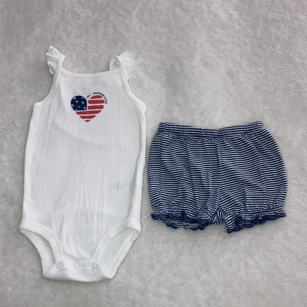 #66. Carter’s - Patriotic Heart Baby Bodysuit and Striped Shorts Set